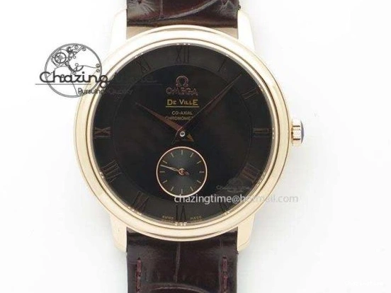 0422 TimelessDesign De Ville MK 1:1 Best Edition RG Black Dial On Black Leather Asian Seagull T1701 (Sec@6) 8236